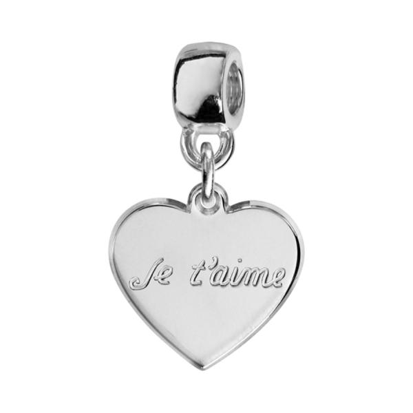 Charms Argent 925 Suspendu Coeur Je t'aime