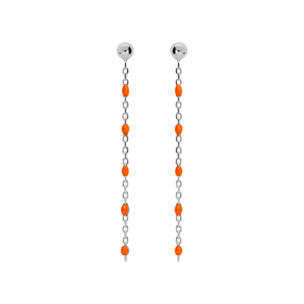 Boucles d'oreilles Tige Argent 925 Olives Résine Orange Fluo