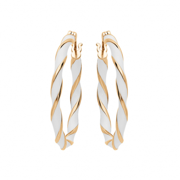 Boucles d'oreilles Argent 925 Créoles Dorées 25 mm Résine Blanche