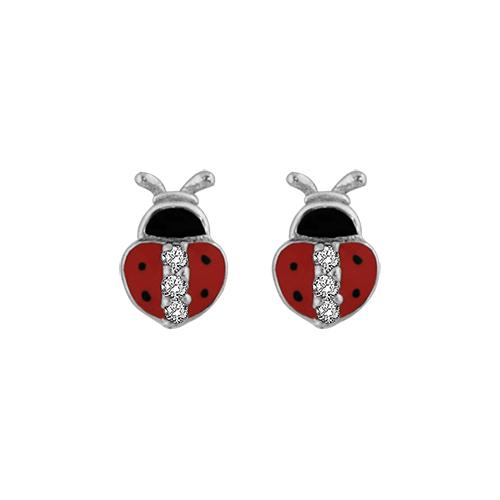 Boucles d'oreilles Argent 925 et Zirconium Enfant Coccinelle