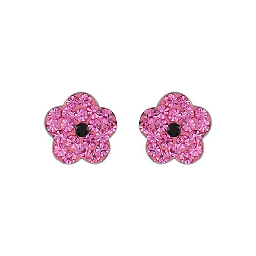 Boucles d'oreilles Argent 925 Enfant Fleur Strass Rose