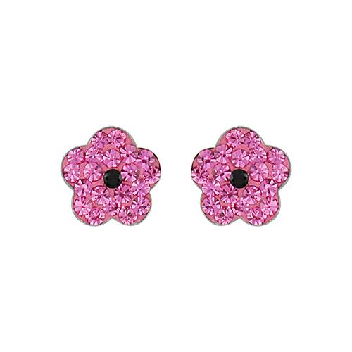 Boucles d'oreilles Argent 925 Enfant Fleur Strass Rose