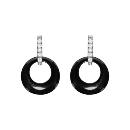Boucles d'oreilles Argent 925 Cercle Céramique Noire Barette Zirconium Sertis