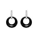 Boucles d'oreilles Argent 925 Cercle Céramique Noire Barette Zirconium Sertis