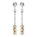 Boucles d'oreilles Argent 925 Pendante 3 Boules Diamantés Dorure Jaune