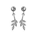 Boucles d'oreilles Argent 925 Boule avec Petite Feuille Zirconium Sertis