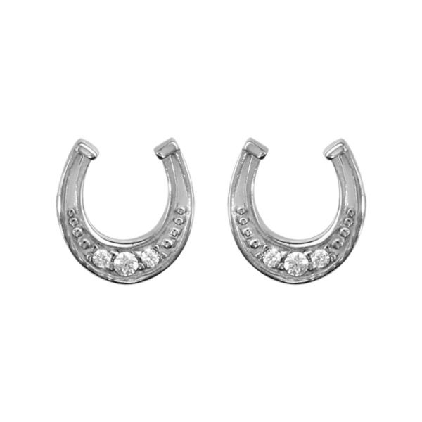 Boucles d'Oreilles Argent 925 Fer à Cheval avec Zirconium Sertis 