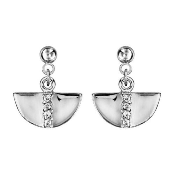 Boucles d'Oreilles Argent 925 Forme Demi Lune avec Zirconium Sertis