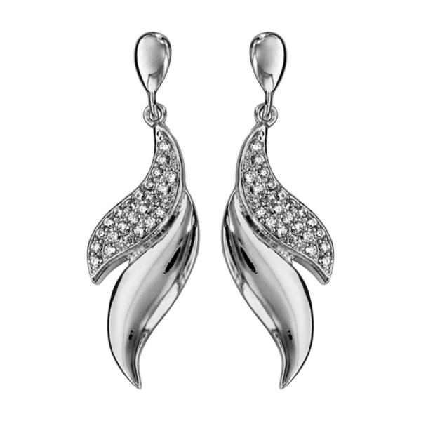 Boucles d'Oreilles Argent 925 Feuille avec Zirconium