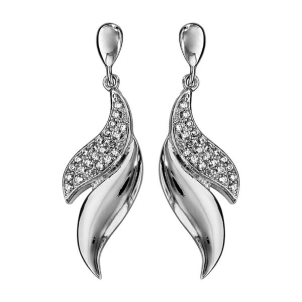 Boucles d'Oreilles Argent 925 Feuille avec Zirconium