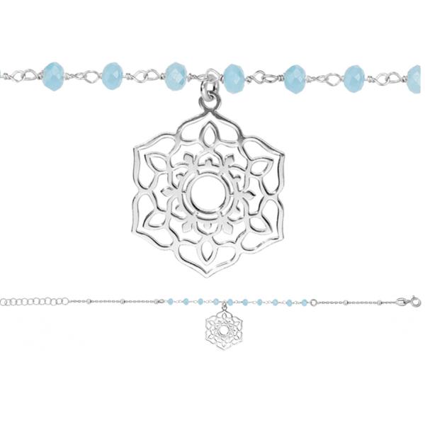 Bracelet Argent 925 Fleur Ajourée avec Pierres Bleu Ciel 