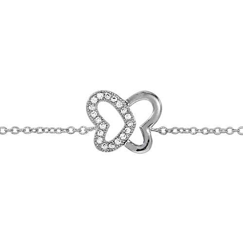 Bracelet Argent 925 Papillon Aile Lisse + Aile Zirconium Sertis