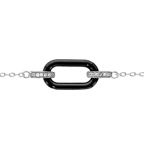 Bracelet Argent 925 1 Element Céramique Noire + Zirconium Sertis