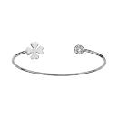 Bracelet Argent 925 Jonc Ouvert Zirconium Serti Clos et Trèfle