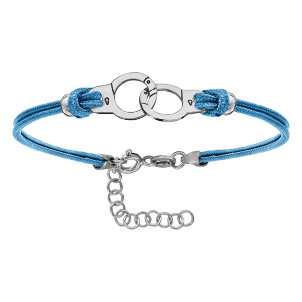 Bracelet Argent 925 Cordon Double Bleu Ciel Interchangeable Motif Menottes