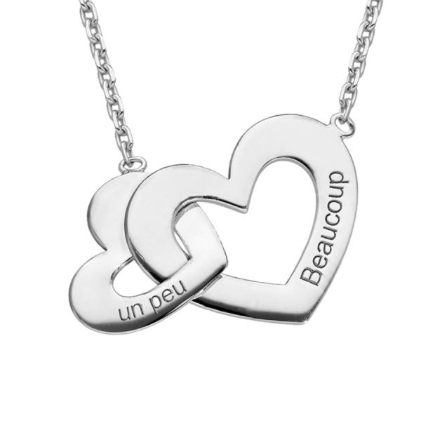 Collier Argent 925 Double Coeur Gravure " Un Peu, Beaucoup "