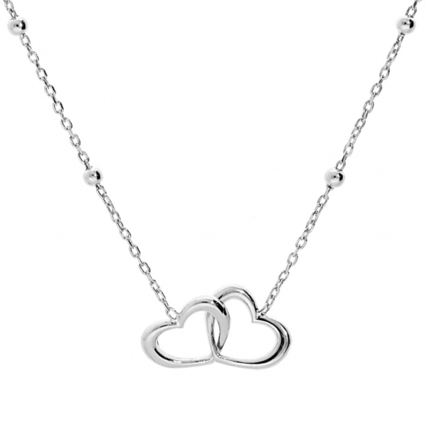 Collier Argent 925 Double Cœur Entremêlé