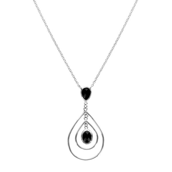 Collier Argent 925 Pendentif Double Gouttes avec Zirconium Noir Facette