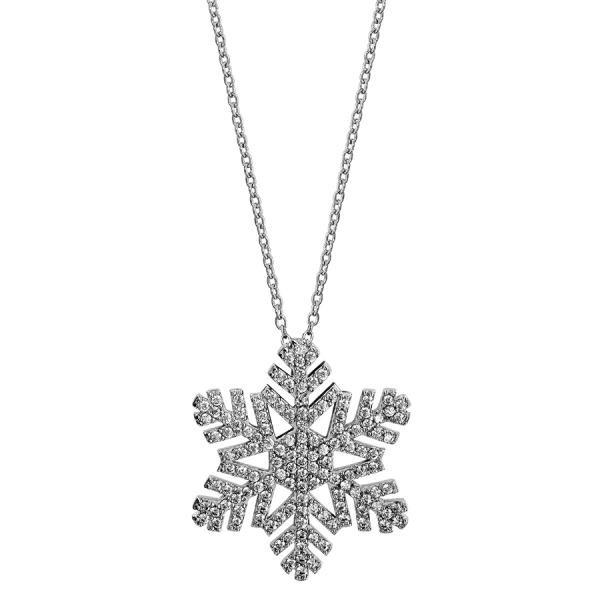 Collier Argent 925 Pendentif Gros Flocon de Neige Zirconium Blanc