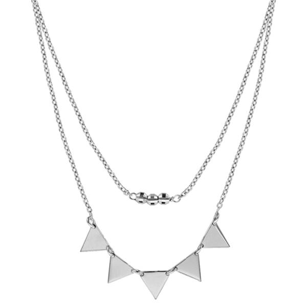 Collier Argent 925 Double Chaînes Pendentif 5 Triangles avec Boules Diamantées