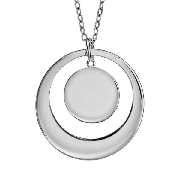 Collier Argent 925 Pendentif 2 Cercles Option Gravure