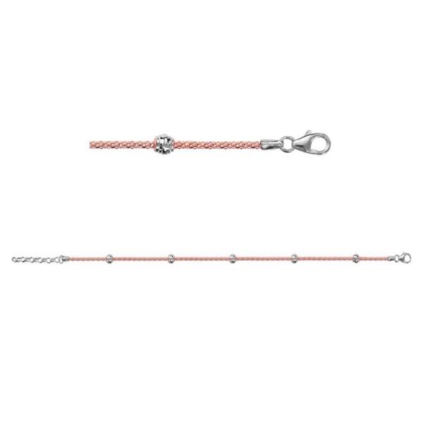 Chaîne de Cheville Argent 925 Dorure Rose et Boules Argent