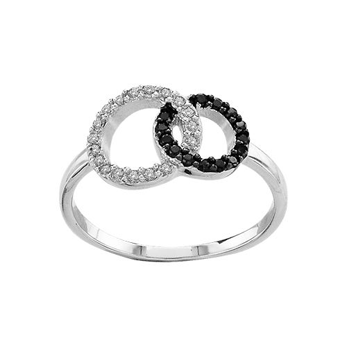 Bague Argent 925 et Zirconium Bicolore Double Cercles Entrelacé