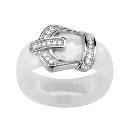 Bague Argent 925 Anneau Céramique Blanche Faceté Ceinture Zirconium Sertis