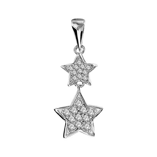 Pendentif Argent 925 et Zirconium Double Etoiles