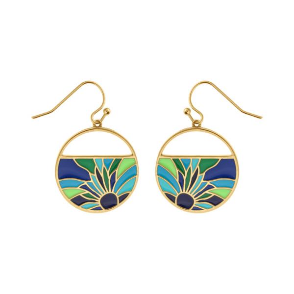 Boucles d'oreilles Acier 316 L Doré Jaune avec Résine Bleu et Verte