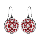 Boucles d'oreilles Acier 316 L Crochet Motif Fleurs Glitter Rouge Scintillant