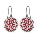 Boucles d'oreilles Acier 316 L Crochet Motif Fleurs Glitter Rouge Scintillant