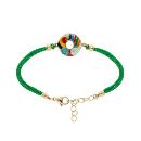 Bracelet Acier 316 L Doré Anneau Résine Multicolore Cordon Vert