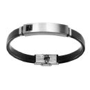 Bracelet Acier 316 L et Cuir Plaque avec Petite Pierre Noire 