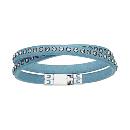 Bracelet Acier 316 L Serti Cristal Cuir Enroulé 2 Tours Bleu Ciel