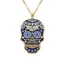 Collier Acier 316 L Doré Tête de Mort Résine Bleu