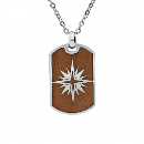 Collier Acier 316 L Pendentif Rectangulaire Bois Motif Soleil