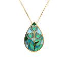 Collier Acier 316 L Doré Goutte Résine Bleu et Vert