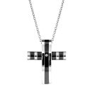 Collier Acier 316 L Pendentif Croix Bicolore Zirconium Blanc