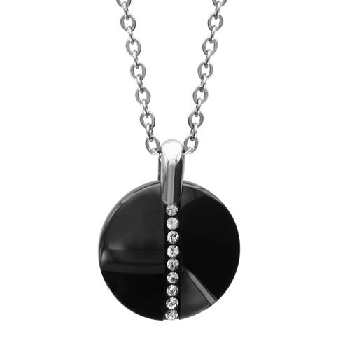 Collier Acier 316 L Pendentif Rond Céramique Noire avec Cristal