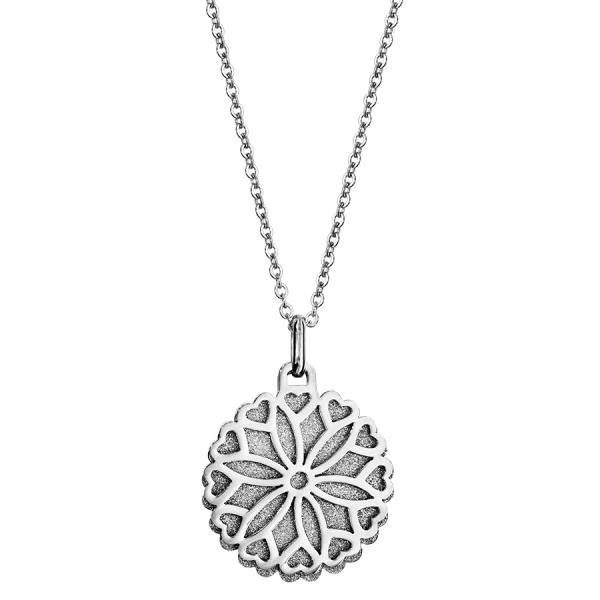 Collier Acier 316 L Pendentif Double Superposé Givré Fleur + Coeur