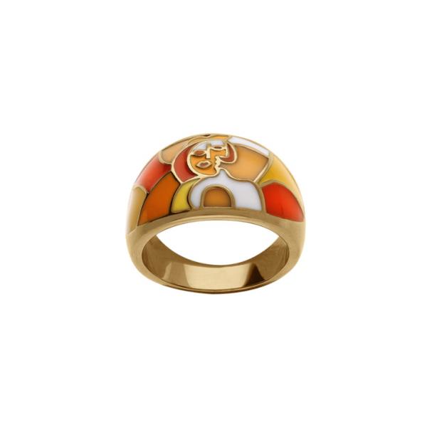 Bague Acier 316 L Doré Résine Orangé