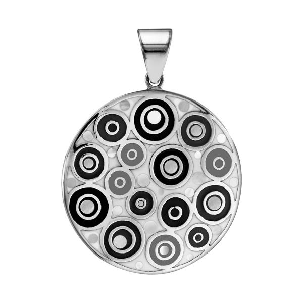 Pendentif Acier 316 L avec Nacre Motif Rond Résine Noire