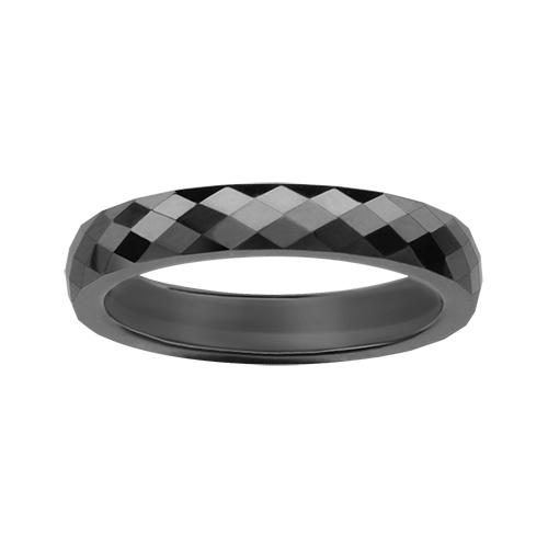 Bague Céramique Alliance Noire Facetée 4 mm