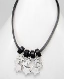 Collier Acier Inoxydable et Cuir Vachette Noir Etoiles