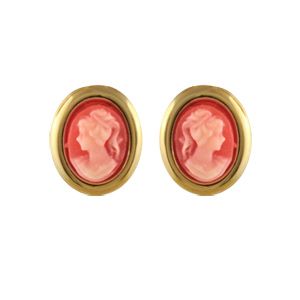 Boucles d'oreilles Plaqué Or Camée Rose Ovale