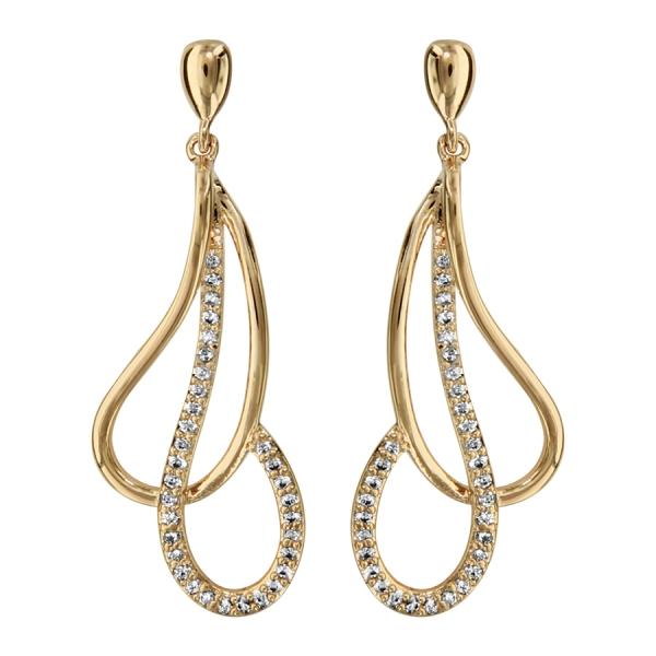 Boucles d'oreilles Plaqué Or et Zirconium Sertis Double Gouttes Croisées