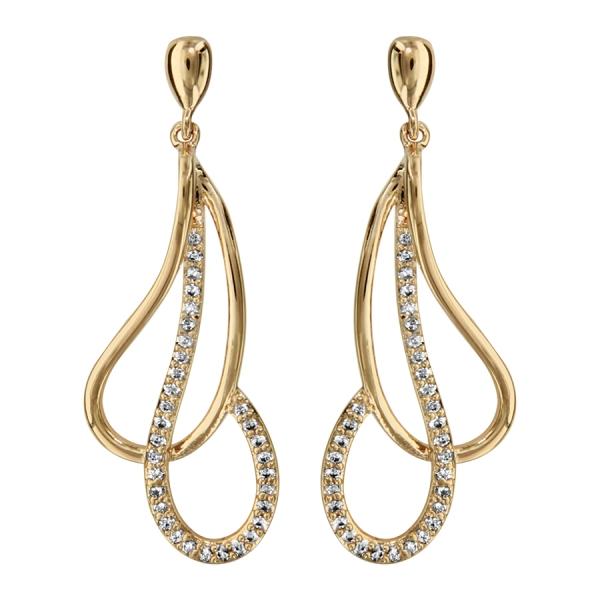 Boucles d'oreilles Plaqué Or et Zirconium Sertis Double Gouttes Croisées