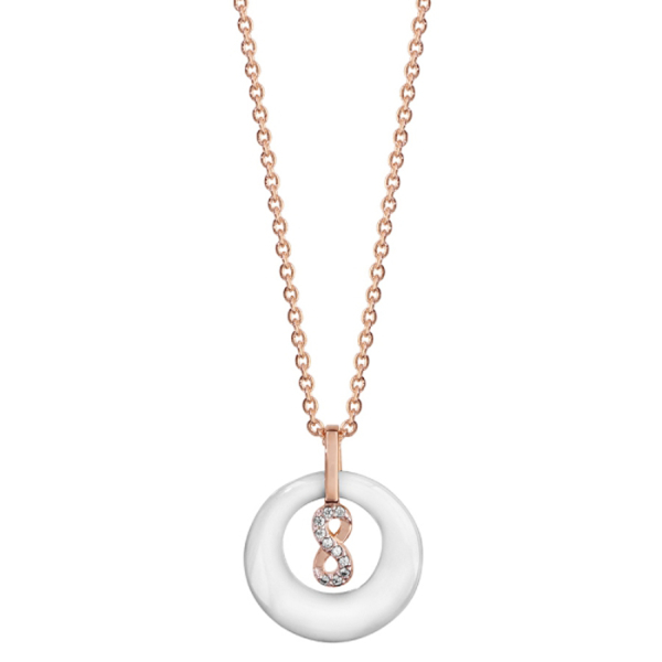 Collier Plaqué Or Rose Rond Céramique Blanche avec Infini Zirconium