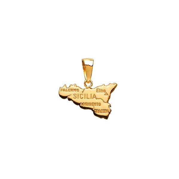 Pendentif Plaqué Or Carte Sicile